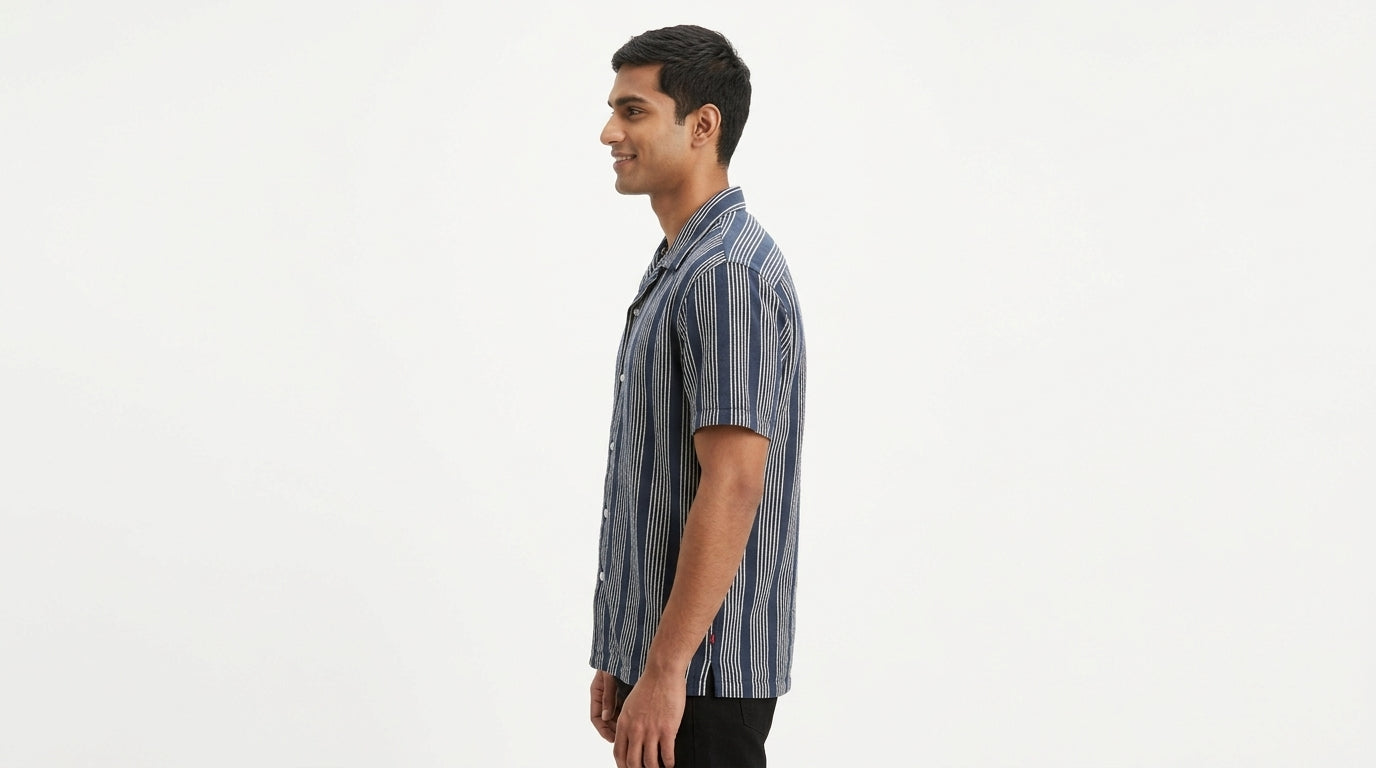Navy Blue Striped Slim Fit Casual Shirt