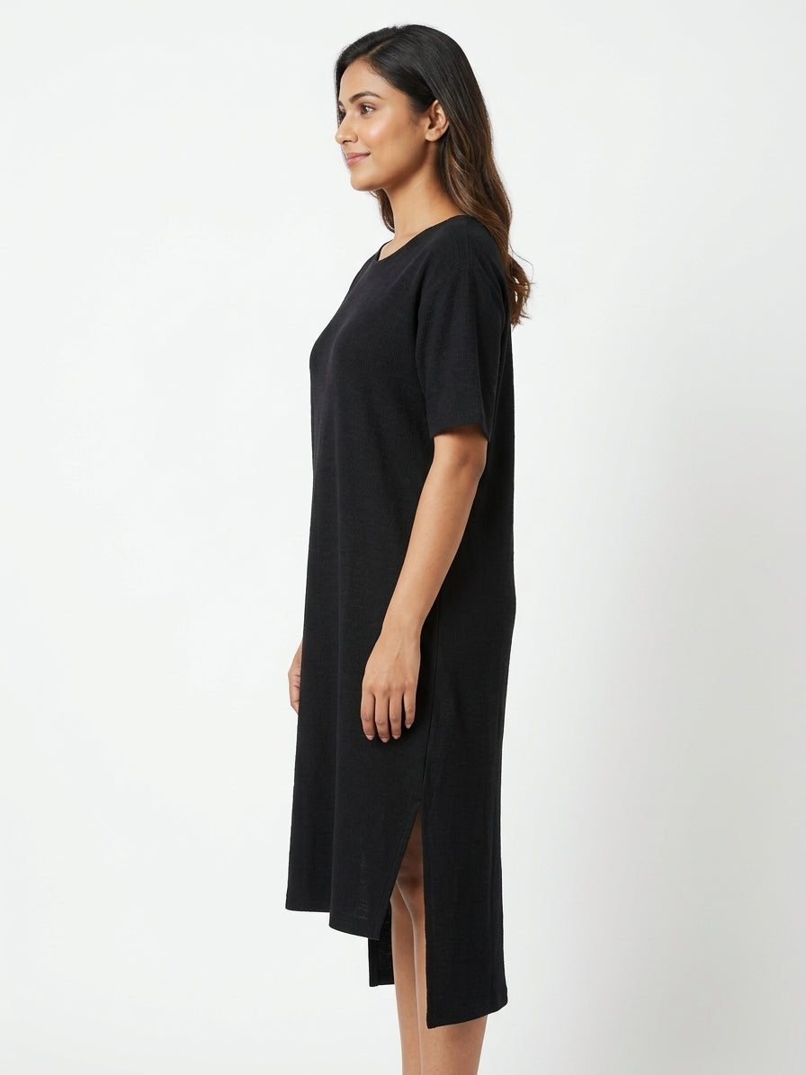 Black Oversized Casual Tunic Dress
