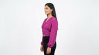 Magenta Ruched V-Neck Long Sleeve Top
