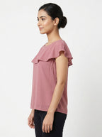 Women's Pink Ruffle Detail Casual Top