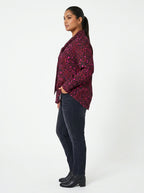 Women's Burgundy & Pink Leopard Print Tie-Neck Long Sleeve Top