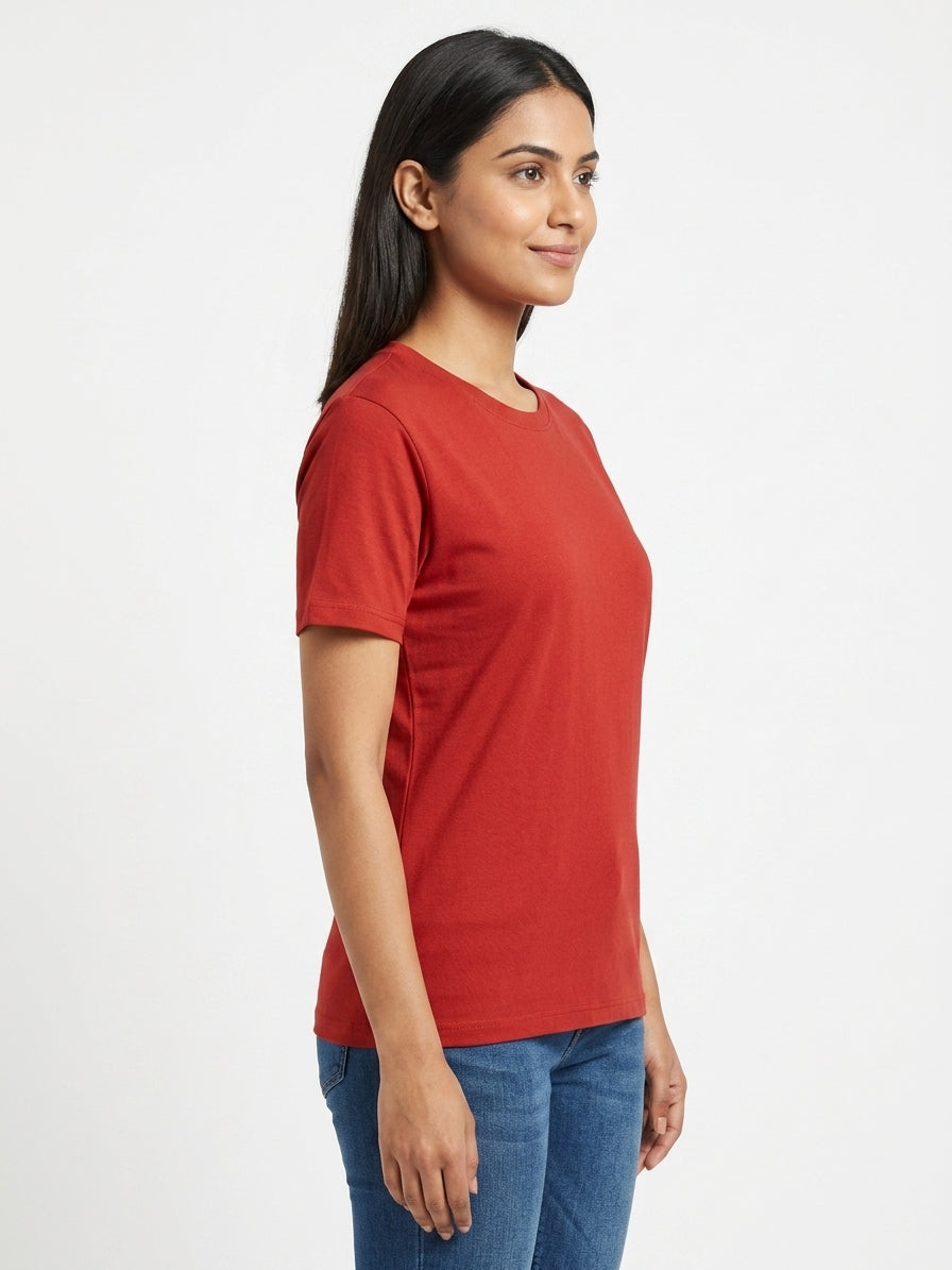 Solid Red Crew Neck Regular Fit T-Shirt