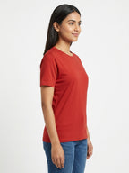 Solid Red Crew Neck Regular Fit T-Shirt