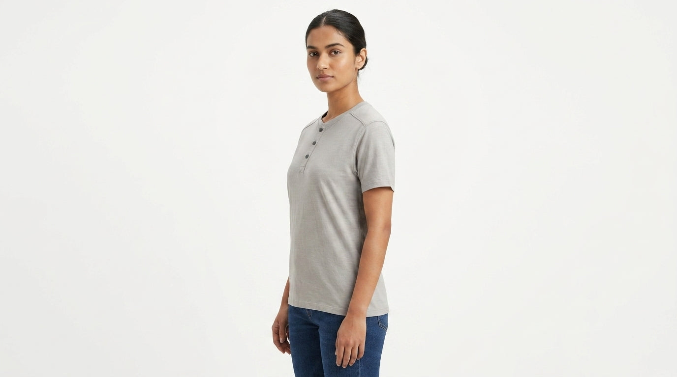 Grey Regular Fit Henley Neck T-Shirt