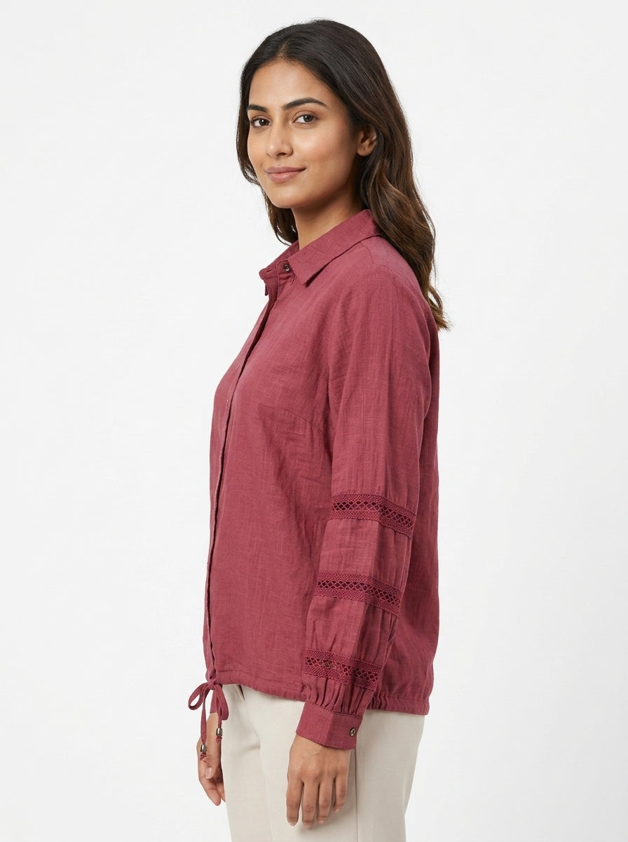 Burgundy Textured Viscose Casual Shirt