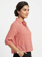 Women's Coral Floral Print Casual Shirt