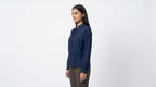 Women's Navy Ruffle Neck Long Sleeve Blouse