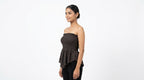 P's Red Dark Brown Shirred Top