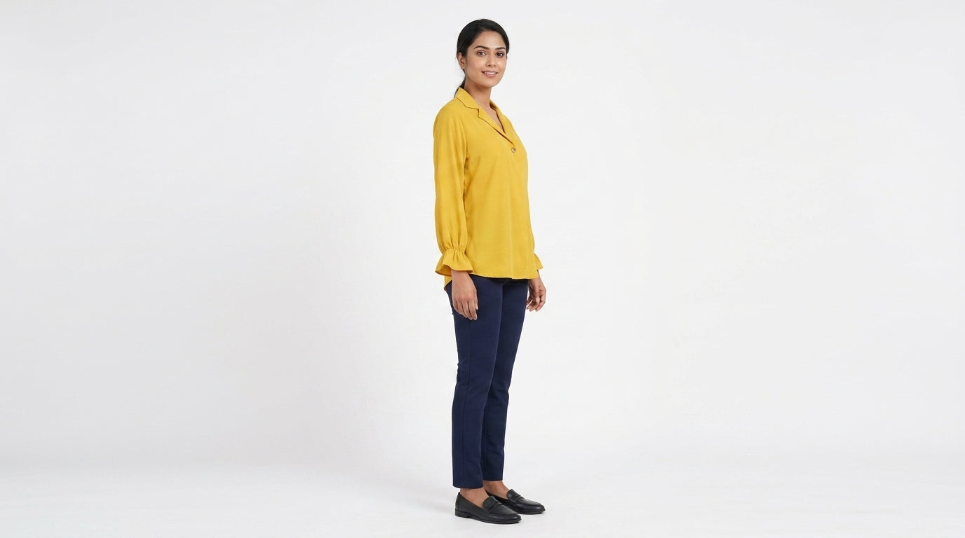 Women's Yellow Collared Long Sleeve Top