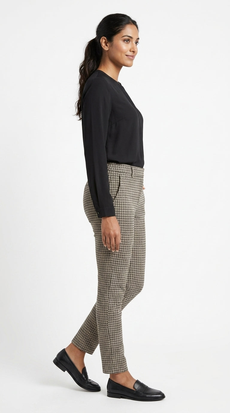 Black Houndstooth Patterned Slim Fit Trousers