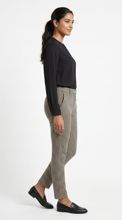 Black Houndstooth Patterned Slim Fit Trousers