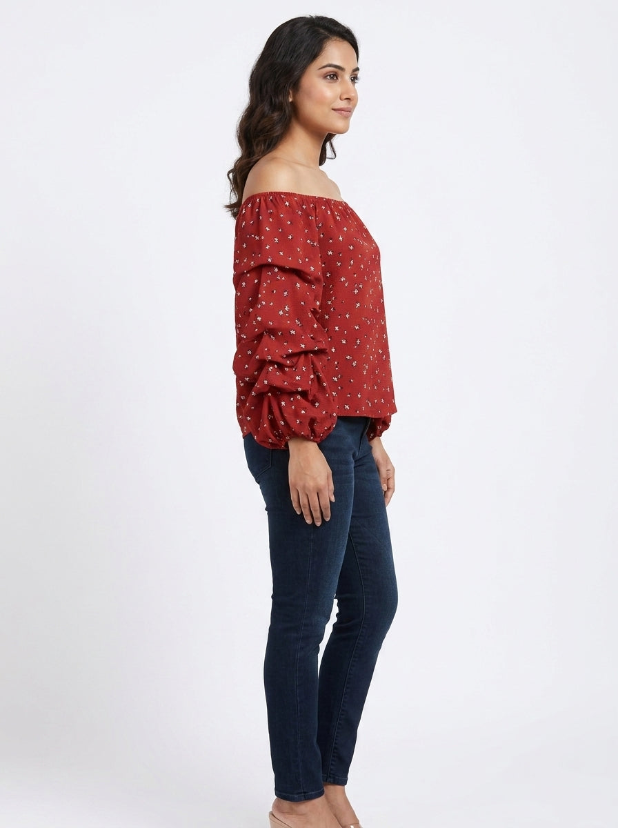 Max Top Casual Red Polyester