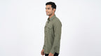 Olive Green Crinkled Casual Button-Up Shirt