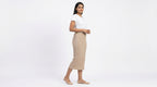 Beige Ribbed Knit Midi Skirt