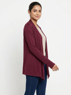 Burgundy Open Front Long Sleeve Shrug