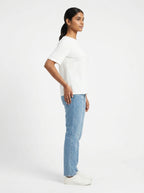White Boat Neck Regular Fit Top