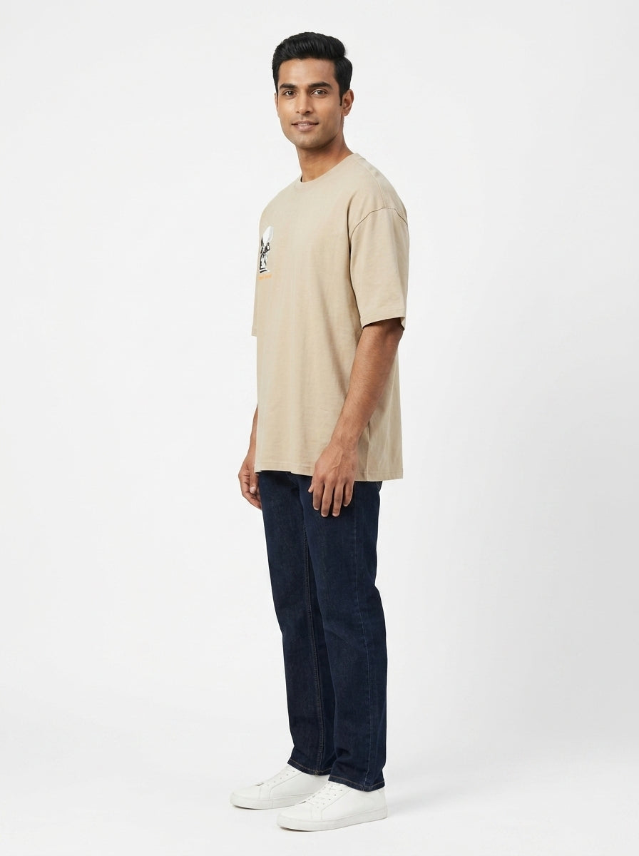 Beige Oversized Graphic Print T-Shirt