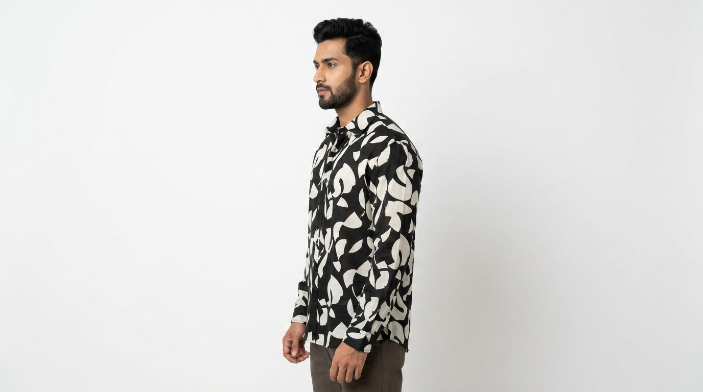 Shirt Casual Black Polyester