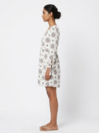 White Printed V-Neck Mini Dress