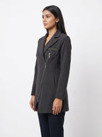 Women's Charcoal Asymmetric Zipper Blazer