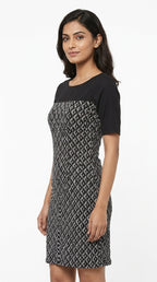 Black and White Geometric Print Short Sleeve Dress