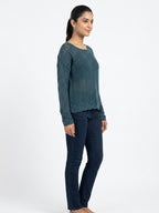 Teal Open Knit Pullover Sweater