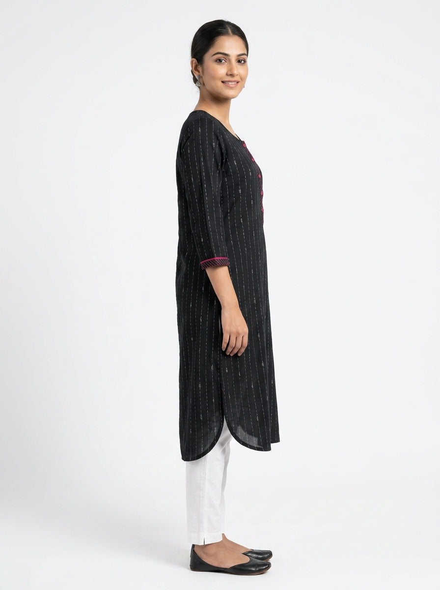 Fusion Kurti Casual Black Cotton