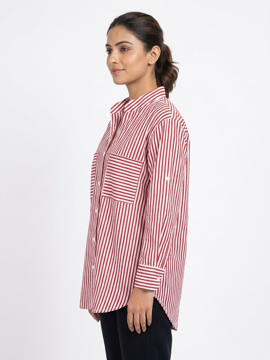 Red & White Striped Relaxed Fit Casual Shirt