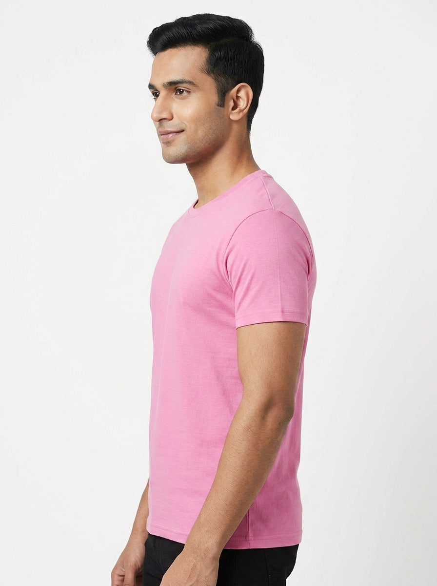 Pink Solid Regular Fit Round Neck T-Shirt