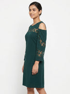 Nina Leonard Dress Polka Dot Dark Green Polyester