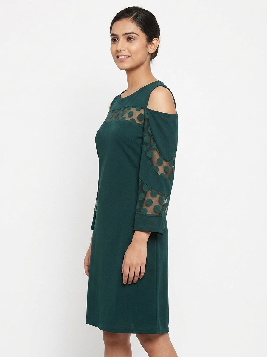 Nina Leonard Dress Polka Dot Dark Green Polyester