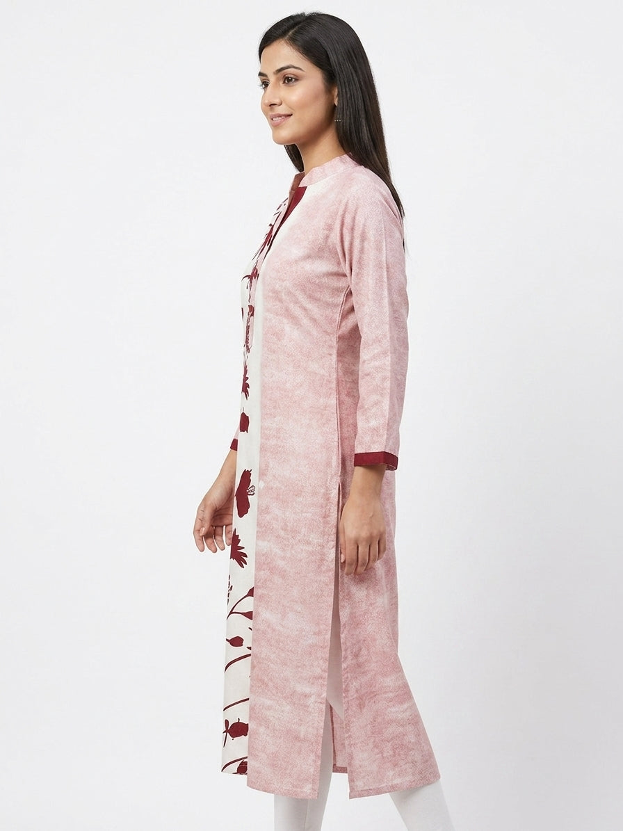 Vanita Kurti Floral Pink Cotton Blend