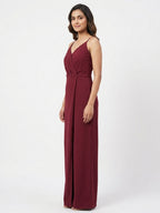 Berrylush Jumpsuit Solid Wine Polyester