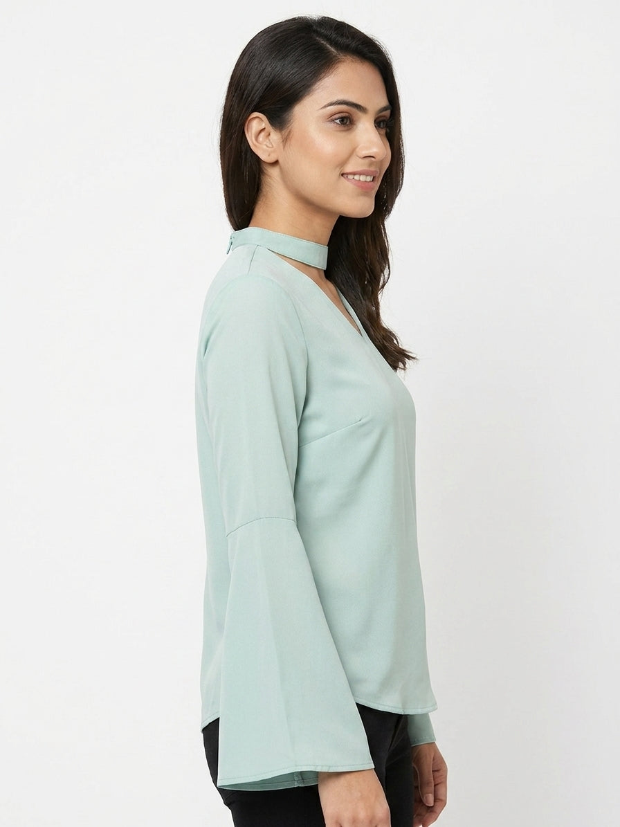 Tokyo Talkies Top Solid Mint Polyester