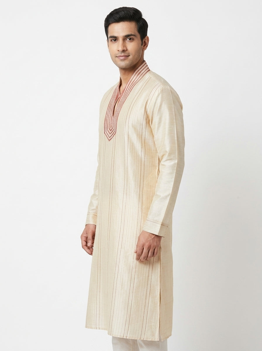 White Diamond Kurta Self Design Cream Silk