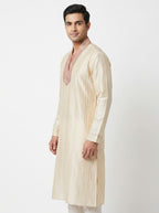 White Diamond Kurta Self Design Cream Silk