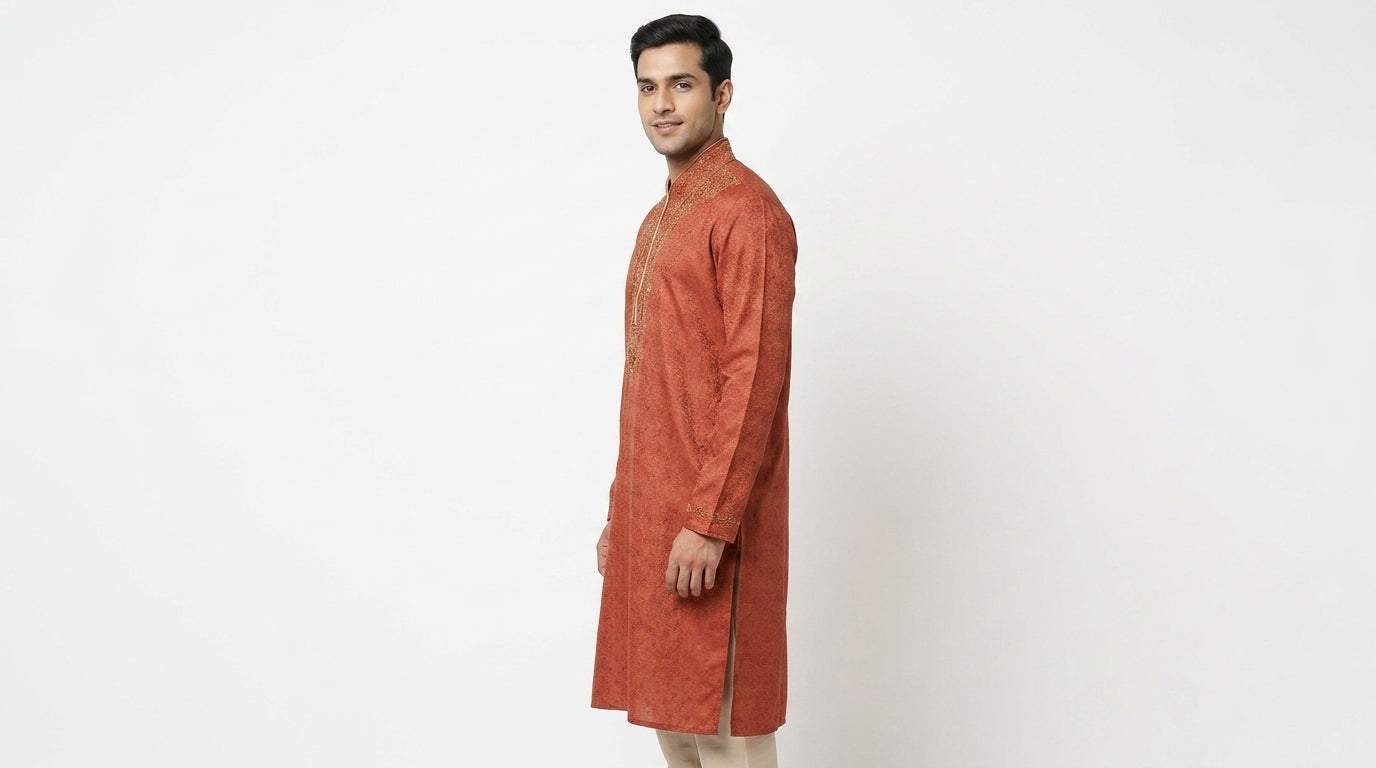 Avsar Kurta Embellished Rust Viscose & Blended