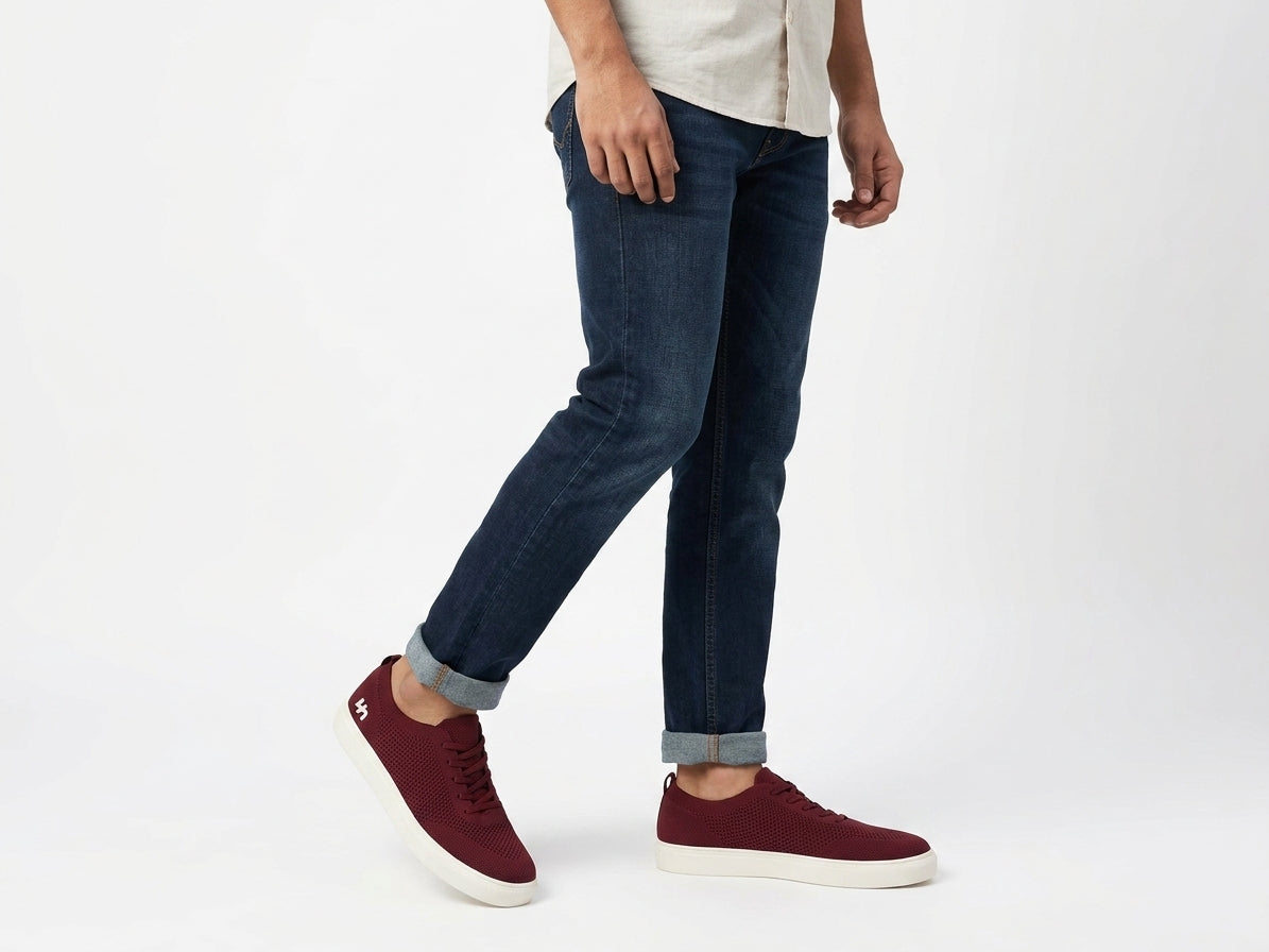 Maroon Knit Casual Sneakers