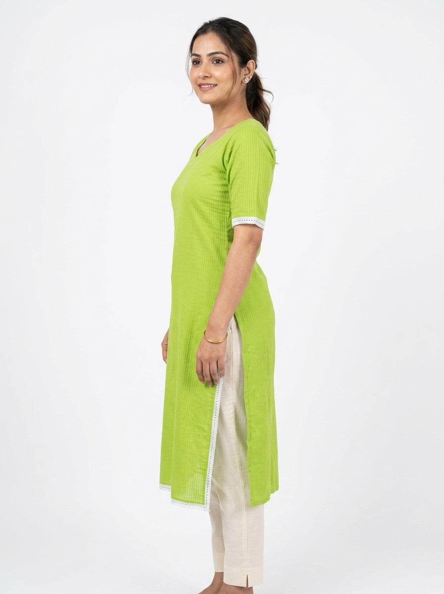 Meeranshi Kurti Casual Green Cotton