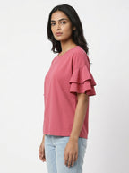 Top Casual Pink Polyester