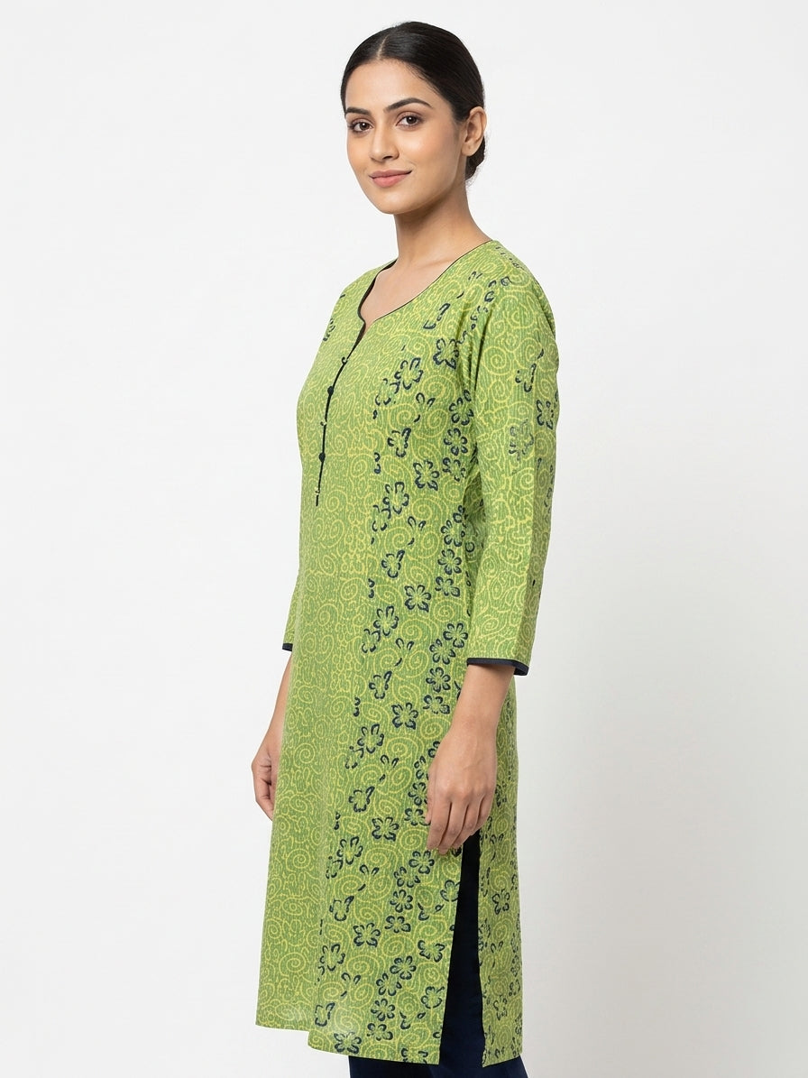 Green Printed Cotton Kurti