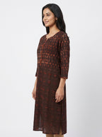 Women's Dark Brown Ethnic Print Cotton Kurti
