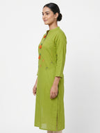 Green Self Design Relaxed Fit Kurti