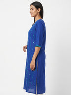 Blue Embellished Cotton Kurti