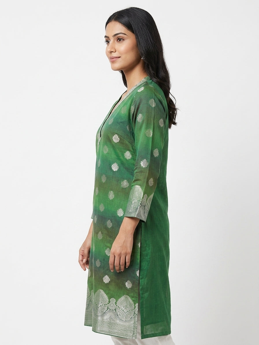 Green Ethnic Print Viscose Kurti Set with Pant