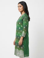 Green Ethnic Print Viscose Kurti Set with Pant