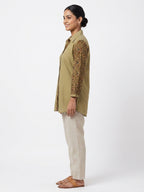 Olive Ethnic Print Cotton short Kurti