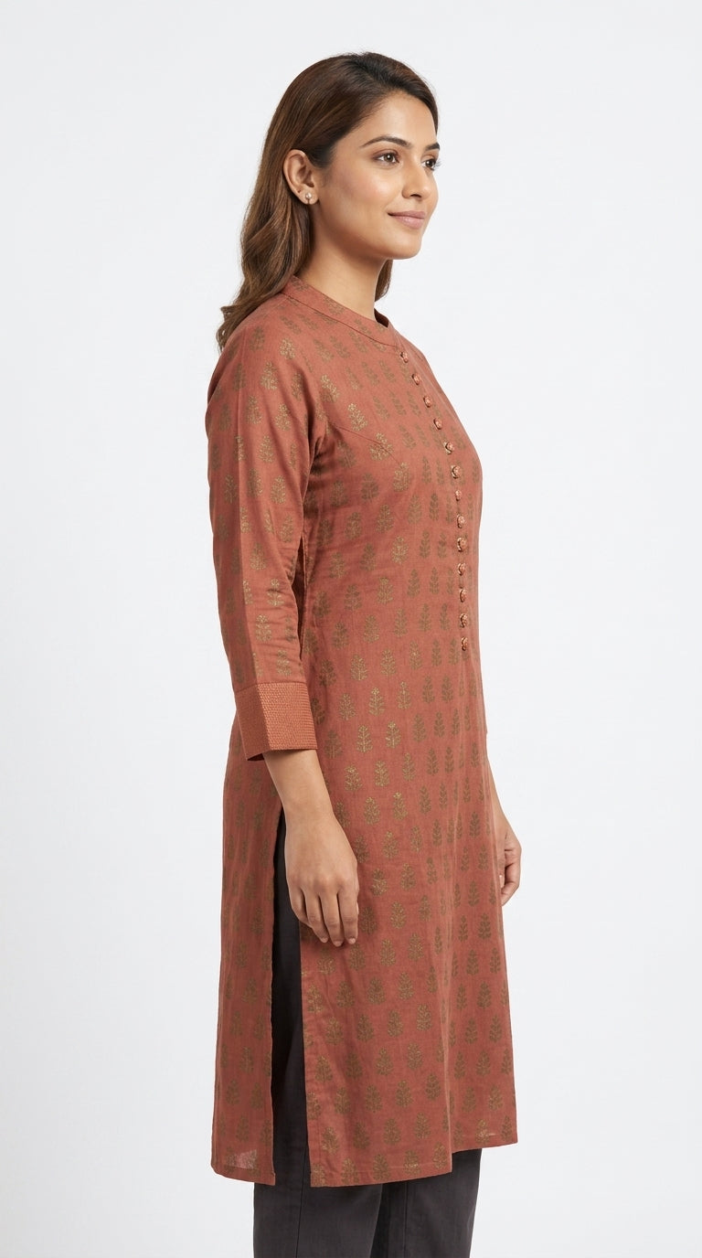 Rust Botanical Printed Kurta