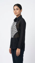 Women's Multi-Color Abstract Print Colorblock Casual Shirt