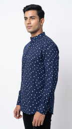 White Blue Printed Bandhani Unisex Shirt